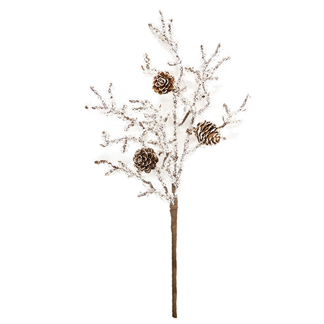 Frozen Twigs Pine Pick 14" Decorative Winter Floral Branch with Pinecones